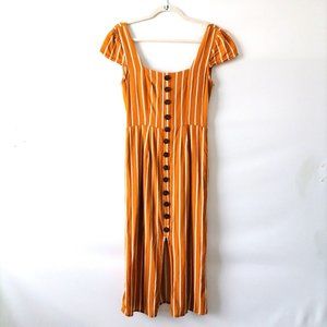Altar’d State Womens Mustard Yellow Square Neck Striped Button Maxi Dress Size M